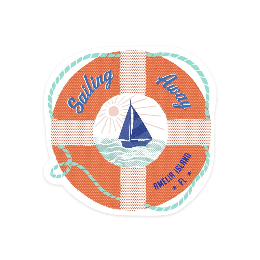 Amelia Island, Florida, Dockside Series, Sailing Away, Contour, Vinyl Sticker Sticker Lantern Press 