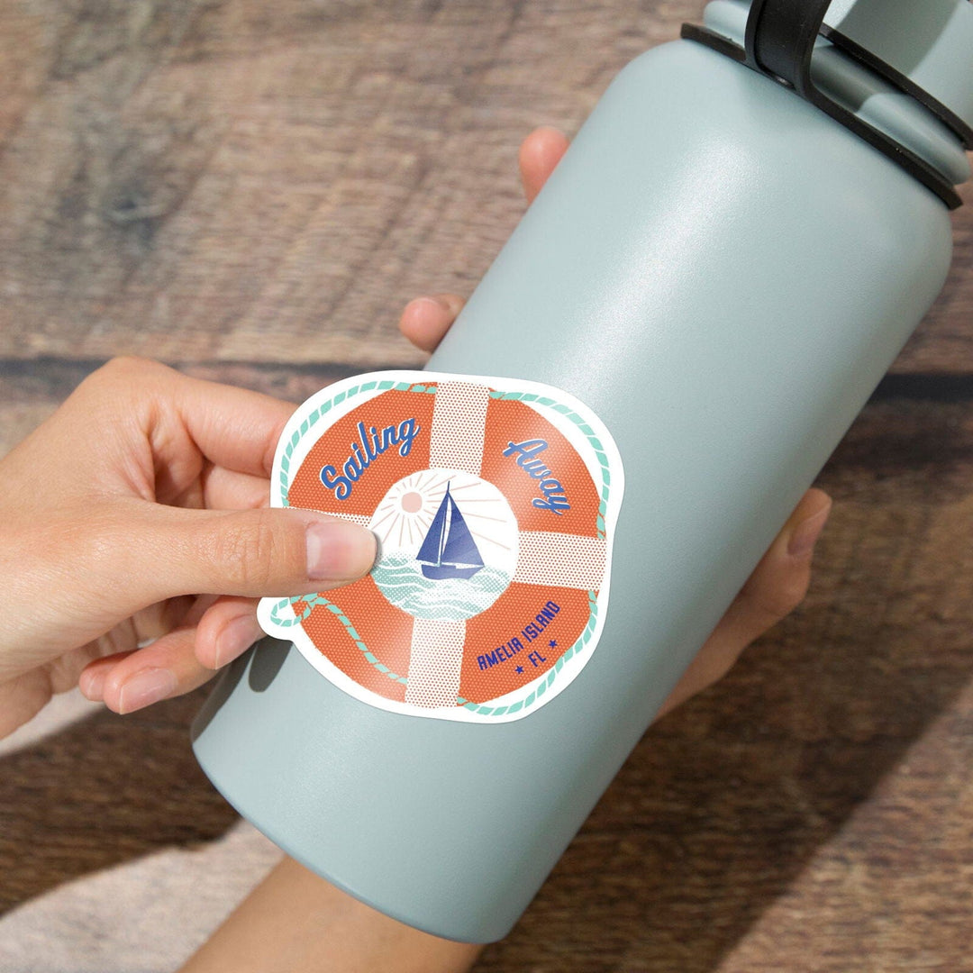 Amelia Island, Florida, Dockside Series, Sailing Away, Contour, Vinyl Sticker Sticker Lantern Press 