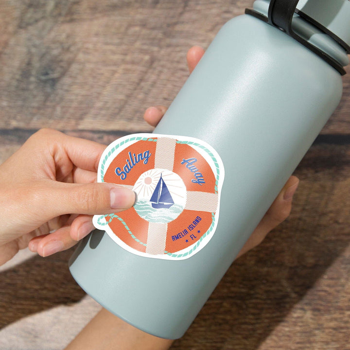 Amelia Island, Florida, Dockside Series, Sailing Away, Contour, Vinyl Sticker Sticker Lantern Press 