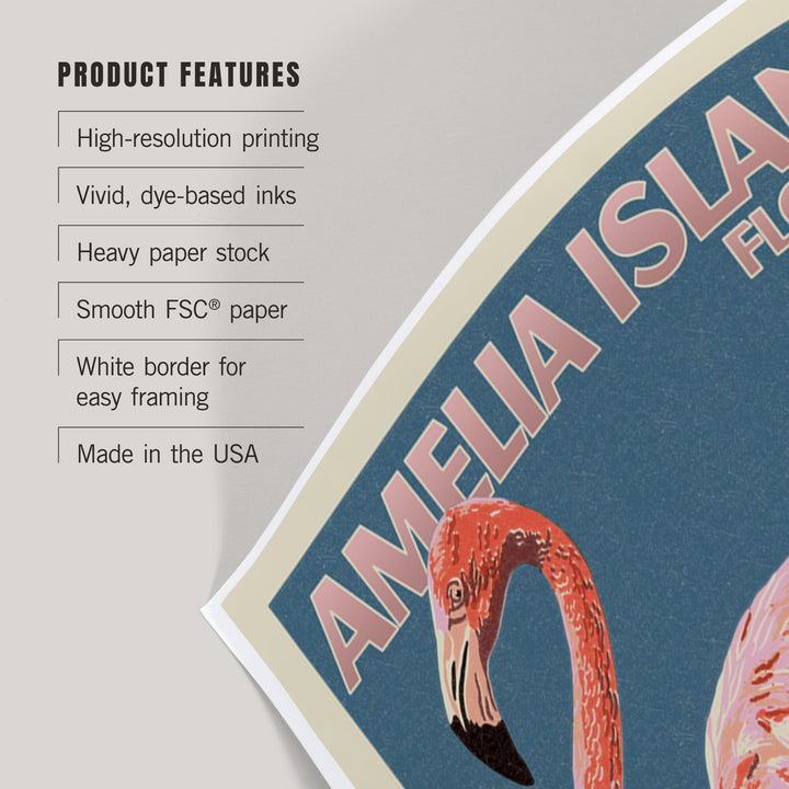 Amelia Island, Florida, Flamingo, Letterpress, Art & Giclee Prints Art Lantern Press 