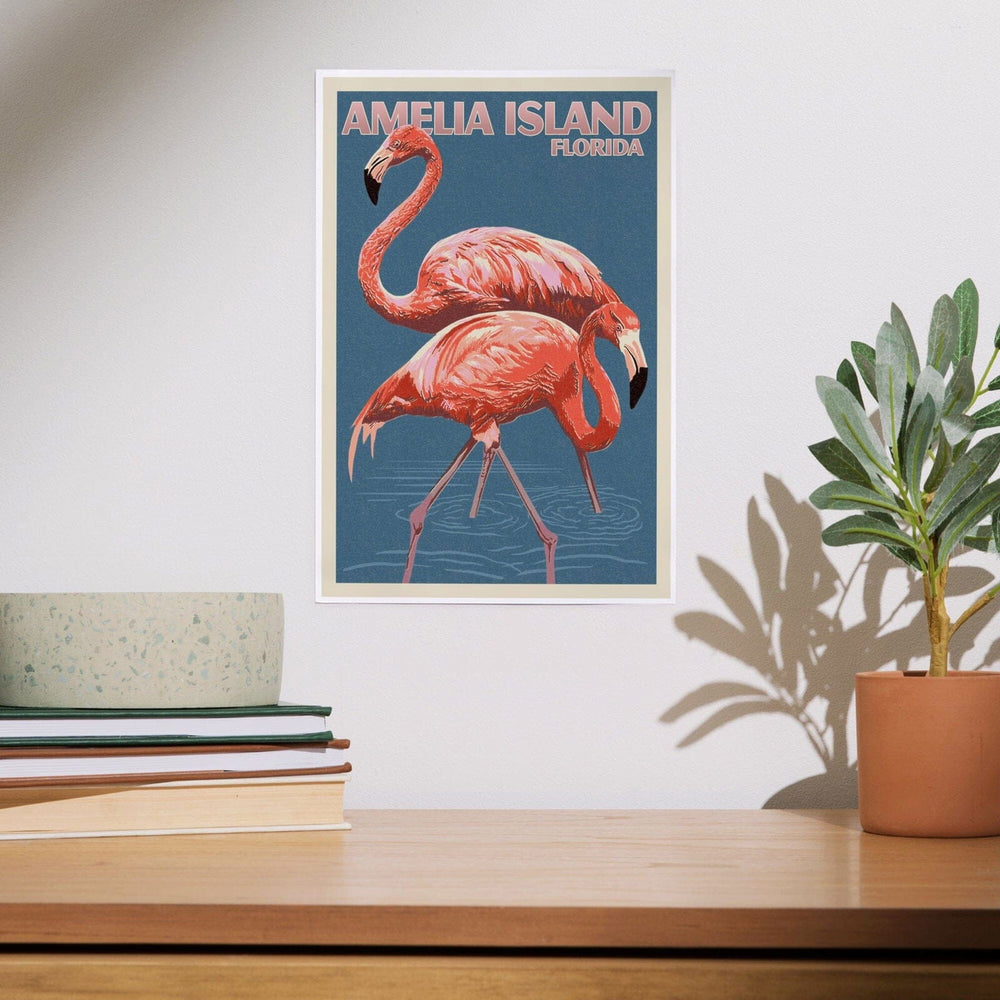 Amelia Island, Florida, Flamingo, Letterpress, Art & Giclee Prints Art Lantern Press 