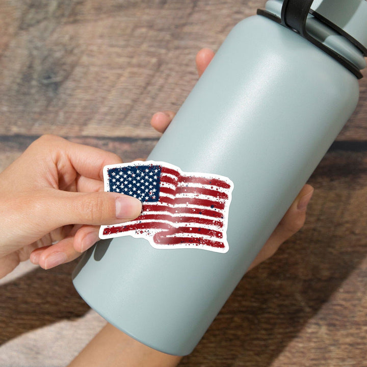 American Flag, Abstract, Watercolor Splatter, Contour, Vinyl Sticker Sticker Lantern Press 