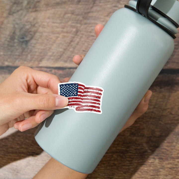 American Flag, Abstract, Watercolor Splatter, Contour, Vinyl Sticker Sticker Lantern Press 