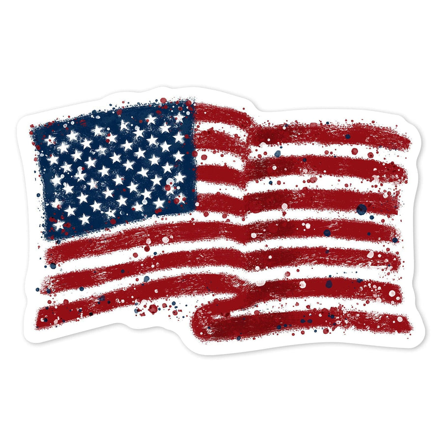 American Flag, Abstract, Watercolor Splatter, Contour, Vinyl Sticker Sticker Lantern Press 