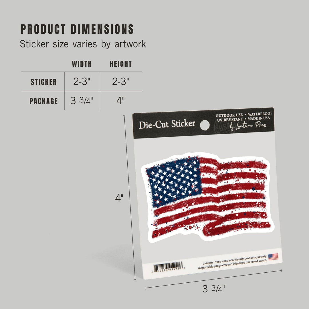 American Flag, Abstract, Watercolor Splatter, Contour, Vinyl Sticker Sticker Lantern Press 