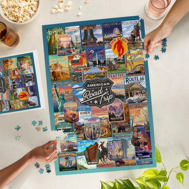 American Road Trip, Collage, Jigsaw Puzzle Puzzle Lantern Press 