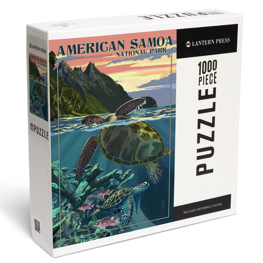 American Samoa National Park, American Samoa, Sea Turtles and Sunset, Painterly Series, Jigsaw Puzzle Puzzle Lantern Press 