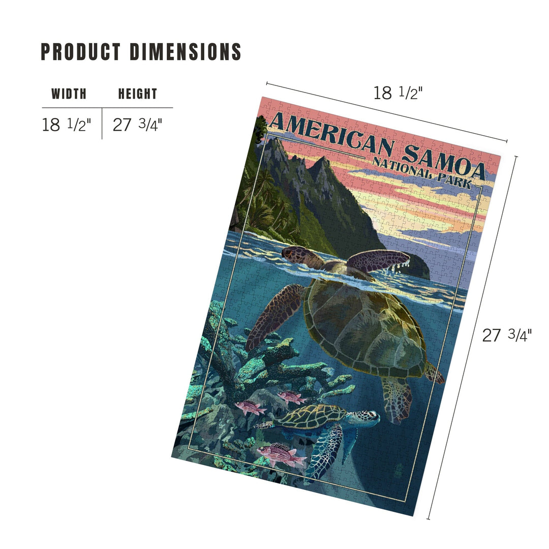 American Samoa National Park, American Samoa, Sea Turtles and Sunset, Painterly Series, Jigsaw Puzzle Puzzle Lantern Press 