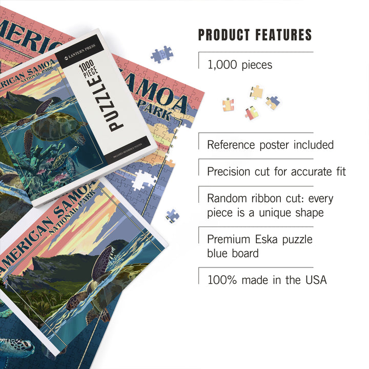 American Samoa National Park, American Samoa, Sea Turtles and Sunset, Painterly Series, Jigsaw Puzzle Puzzle Lantern Press 