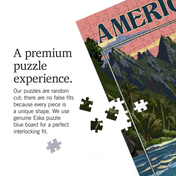 American Samoa National Park, American Samoa, Sea Turtles and Sunset, Painterly Series, Jigsaw Puzzle Puzzle Lantern Press 