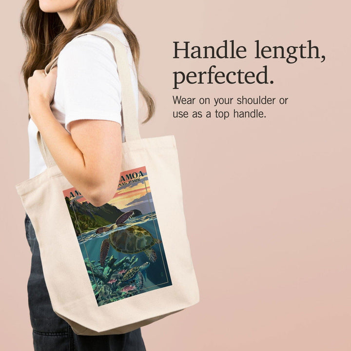 American Samoa National Park, American Samoa, Sea Turtles & Sunset, Painterly Series, Lantern Press Artwork, Tote Bag Totes Lantern Press 