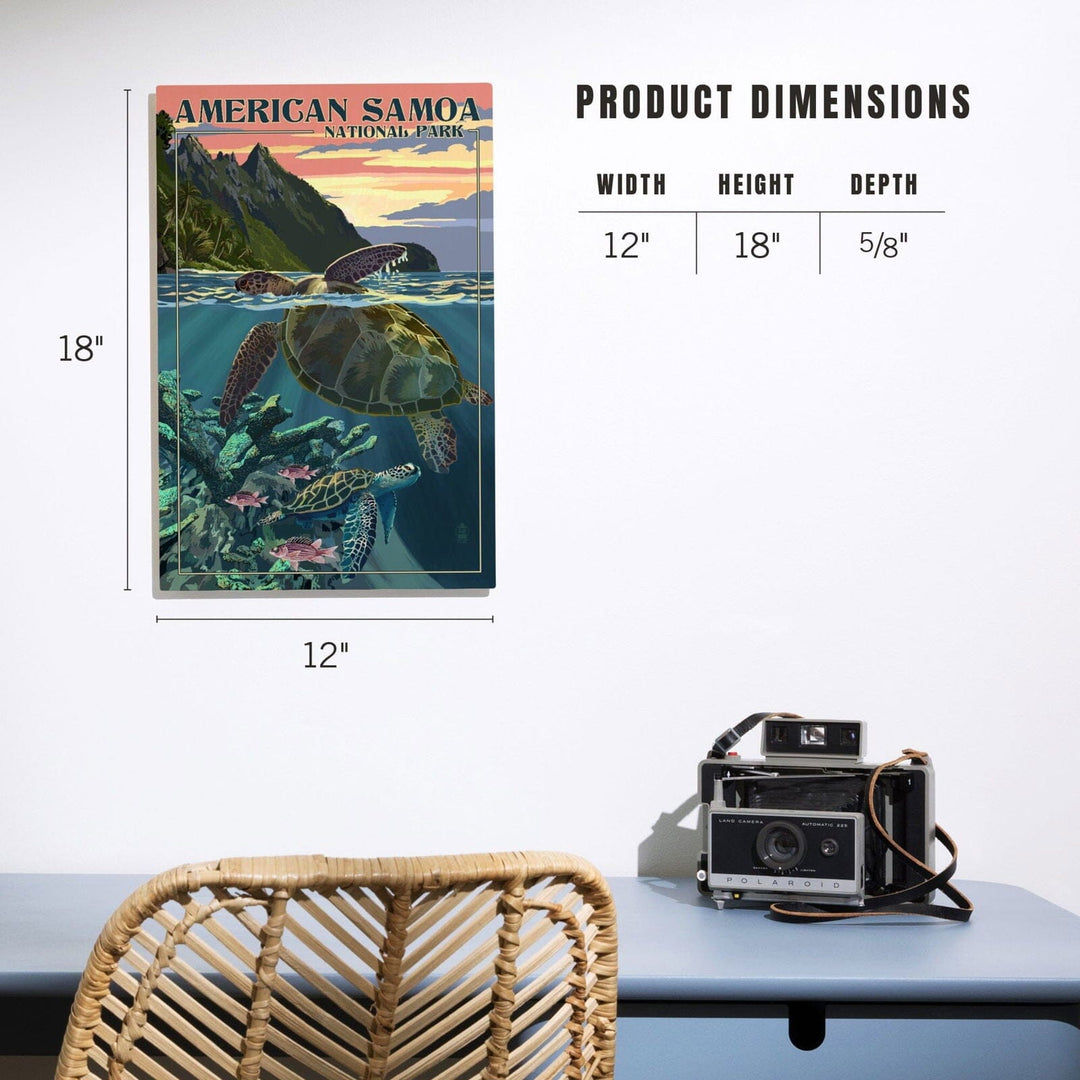 American Samoa National Park, American Samoa, Sea Turtles & Sunset, Painterly Series, Lantern Press Artwork, Wood Signs and Postcards Wood Lantern Press 