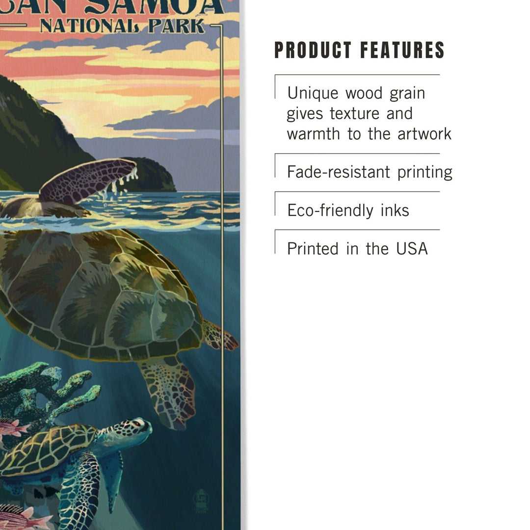 American Samoa National Park, American Samoa, Sea Turtles & Sunset, Painterly Series, Lantern Press Artwork, Wood Signs and Postcards Wood Lantern Press 