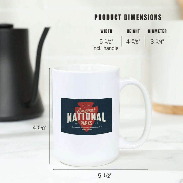 America's National Parks, Distressed Typography, Red Arrowhead, Ceramic Mug Mugs Lantern Press 