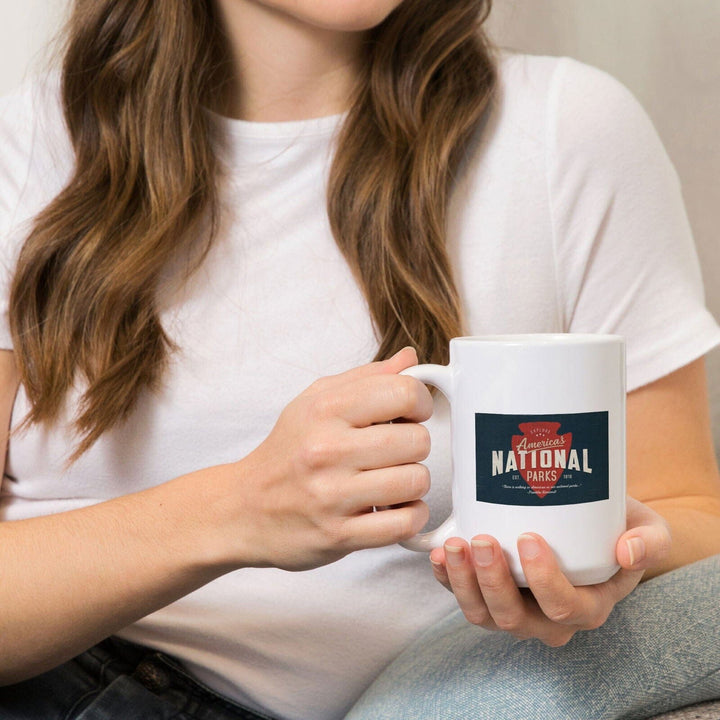 America's National Parks, Distressed Typography, Red Arrowhead, Ceramic Mug Mugs Lantern Press 