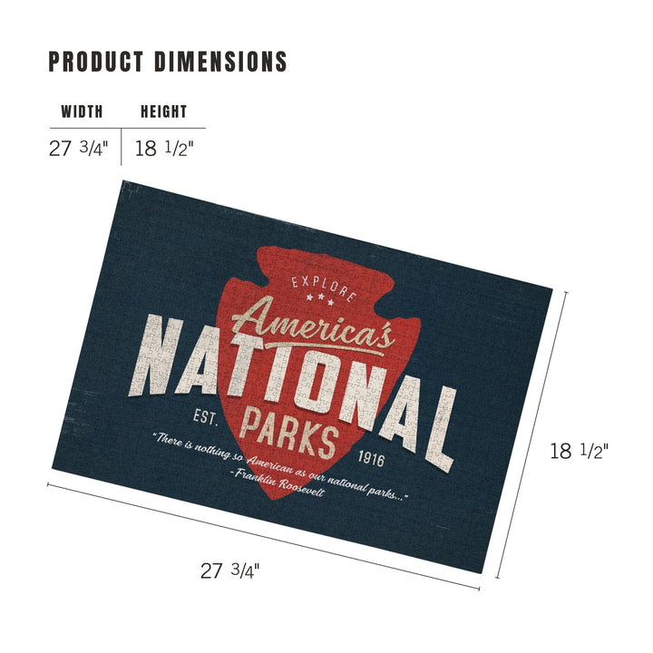 America's National Parks, Distressed Typography, Red Arrowhead, Jigsaw Puzzle Puzzle Lantern Press 