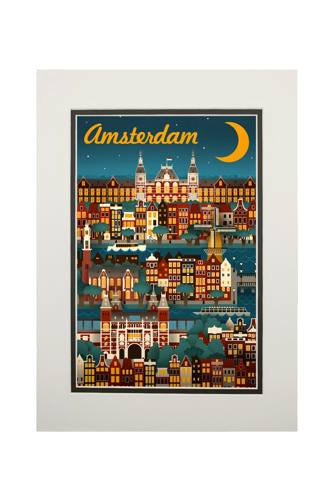 Amsterdam, Retro Skyline, Art & Giclee Prints Art Lantern Press 11 x 14 Matted Art Print 