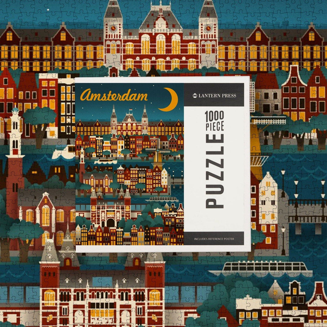 Amsterdam, Retro Skyline, Jigsaw Puzzle Puzzle Lantern Press 