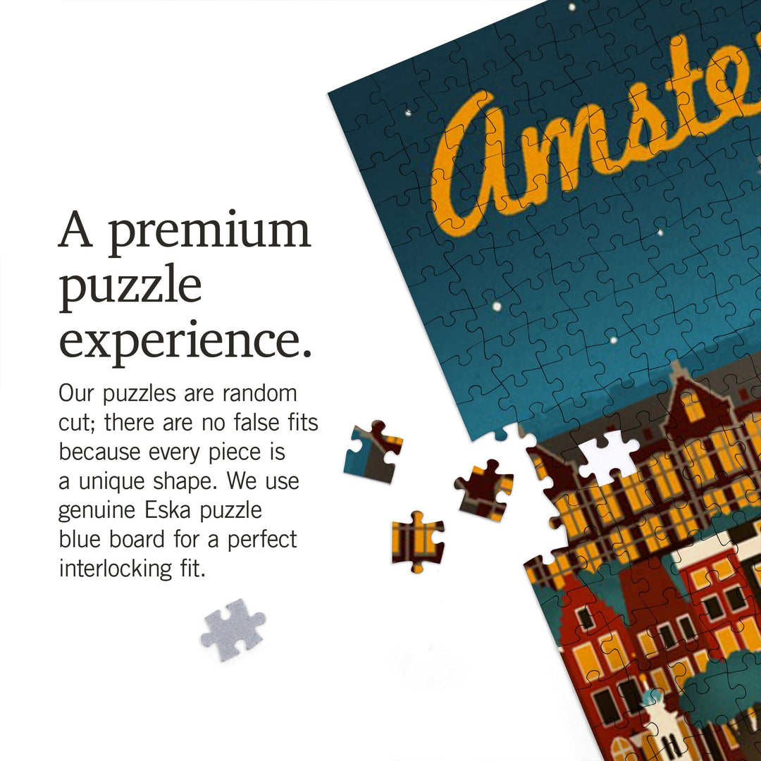 Amsterdam, Retro Skyline, Jigsaw Puzzle Puzzle Lantern Press 