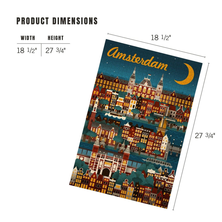 Amsterdam, Retro Skyline, Jigsaw Puzzle Puzzle Lantern Press 