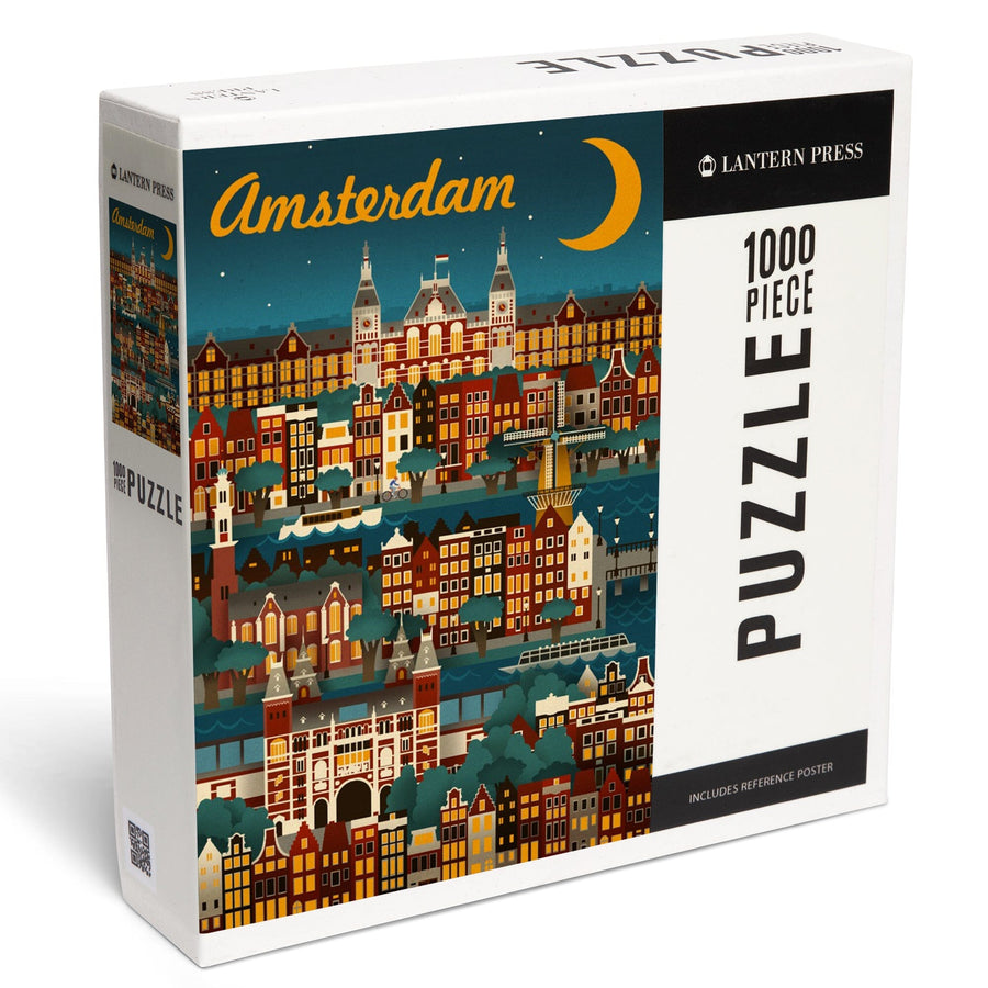 Amsterdam, Retro Skyline, Jigsaw Puzzle Puzzle Lantern Press 