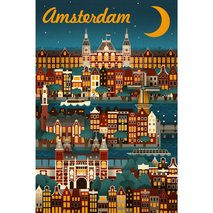 Amsterdam, Retro Skyline, Lantern Press Artwork Canvas Lantern Press 