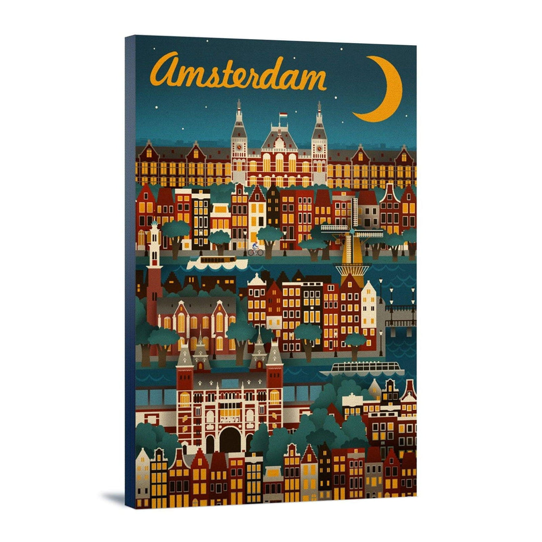 Amsterdam, Retro Skyline, Lantern Press Artwork Canvas Lantern Press 