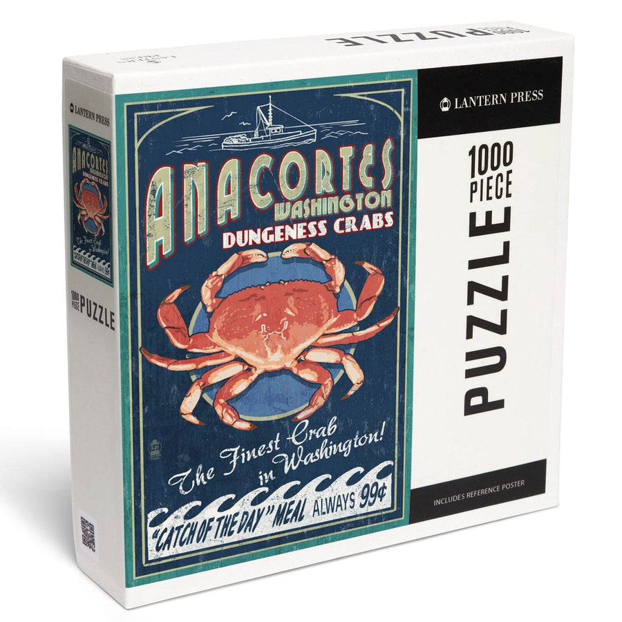 Anacortes, Washington, Dungeness Crab Vintage Sign, Jigsaw Puzzle Puzzle Lantern Press 