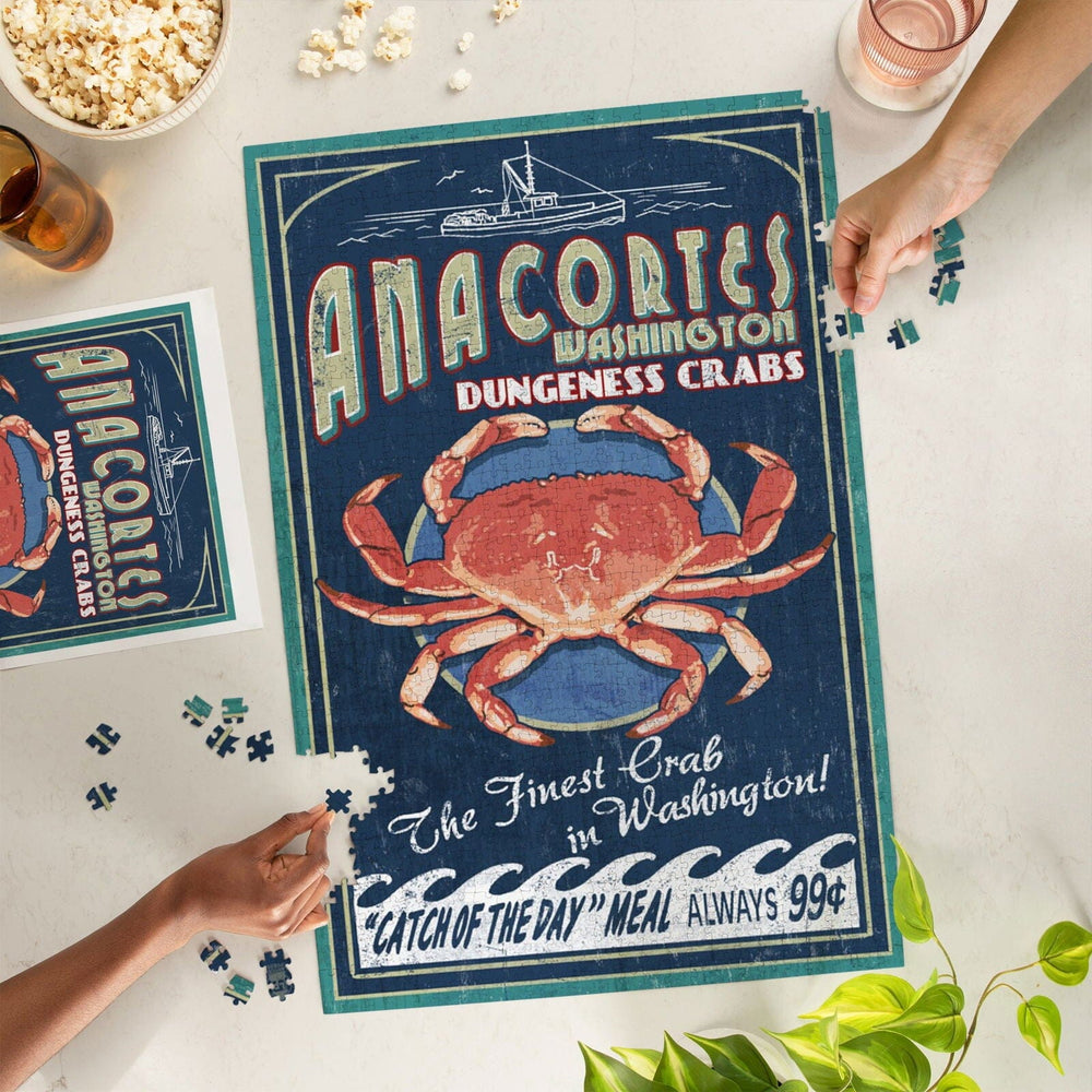 Anacortes, Washington, Dungeness Crab Vintage Sign, Jigsaw Puzzle Puzzle Lantern Press 