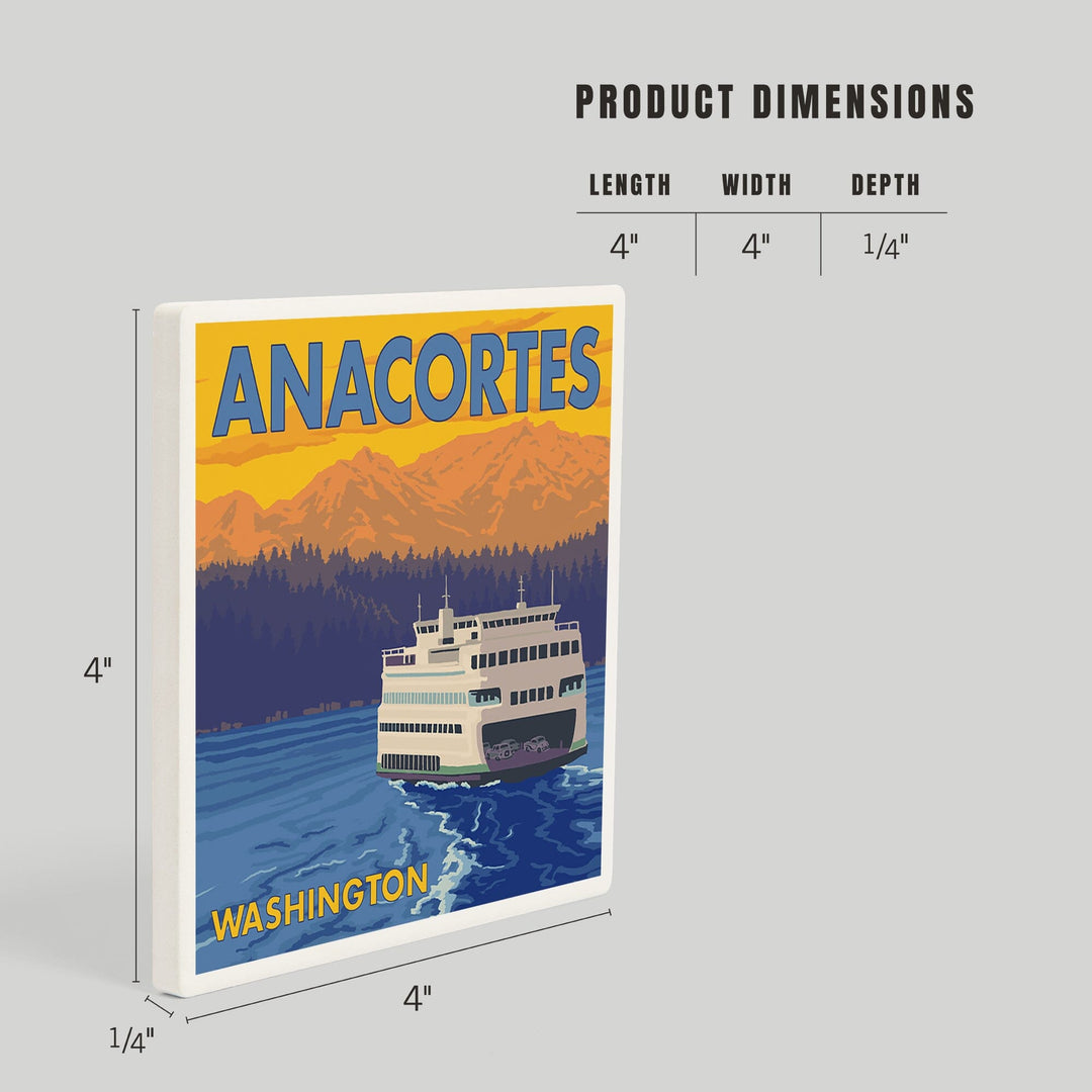 Anacortes, Washington, Ferry and Mountains, Coasters Coasters Lantern Press 