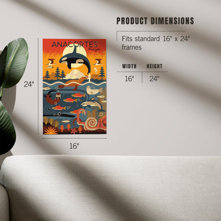 Anacortes, Washington, Geometric, Marine Animals, Art & Giclee Prints Art Lantern Press 
