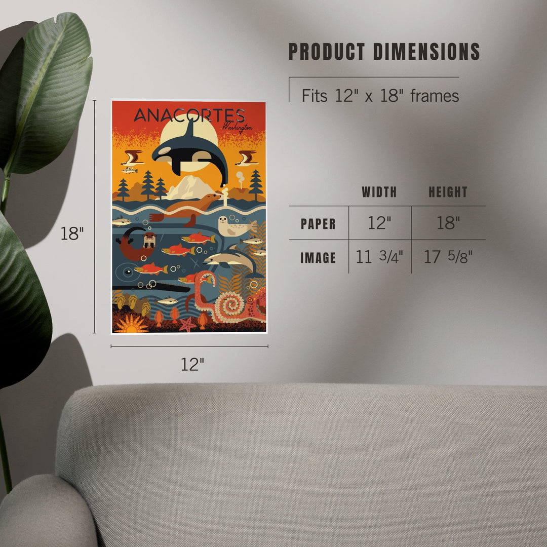 Anacortes, Washington, Geometric, Marine Animals, Art & Giclee Prints Art Lantern Press 