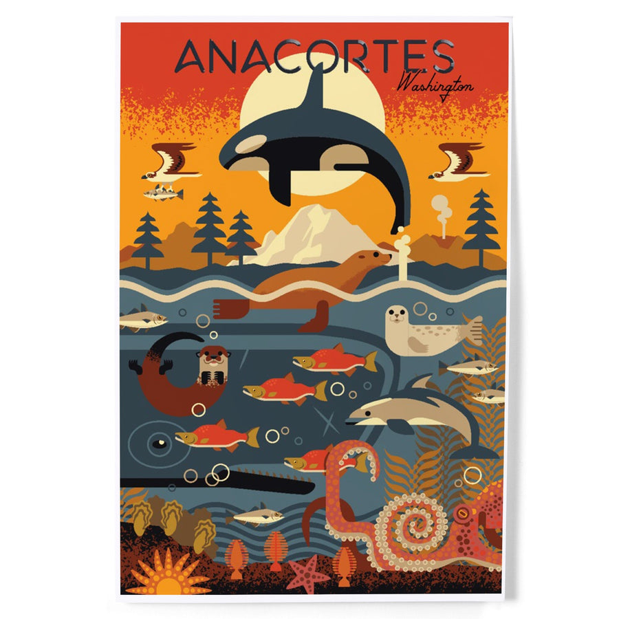 Anacortes, Washington, Geometric, Marine Animals, Art & Giclee Prints Art Lantern Press 