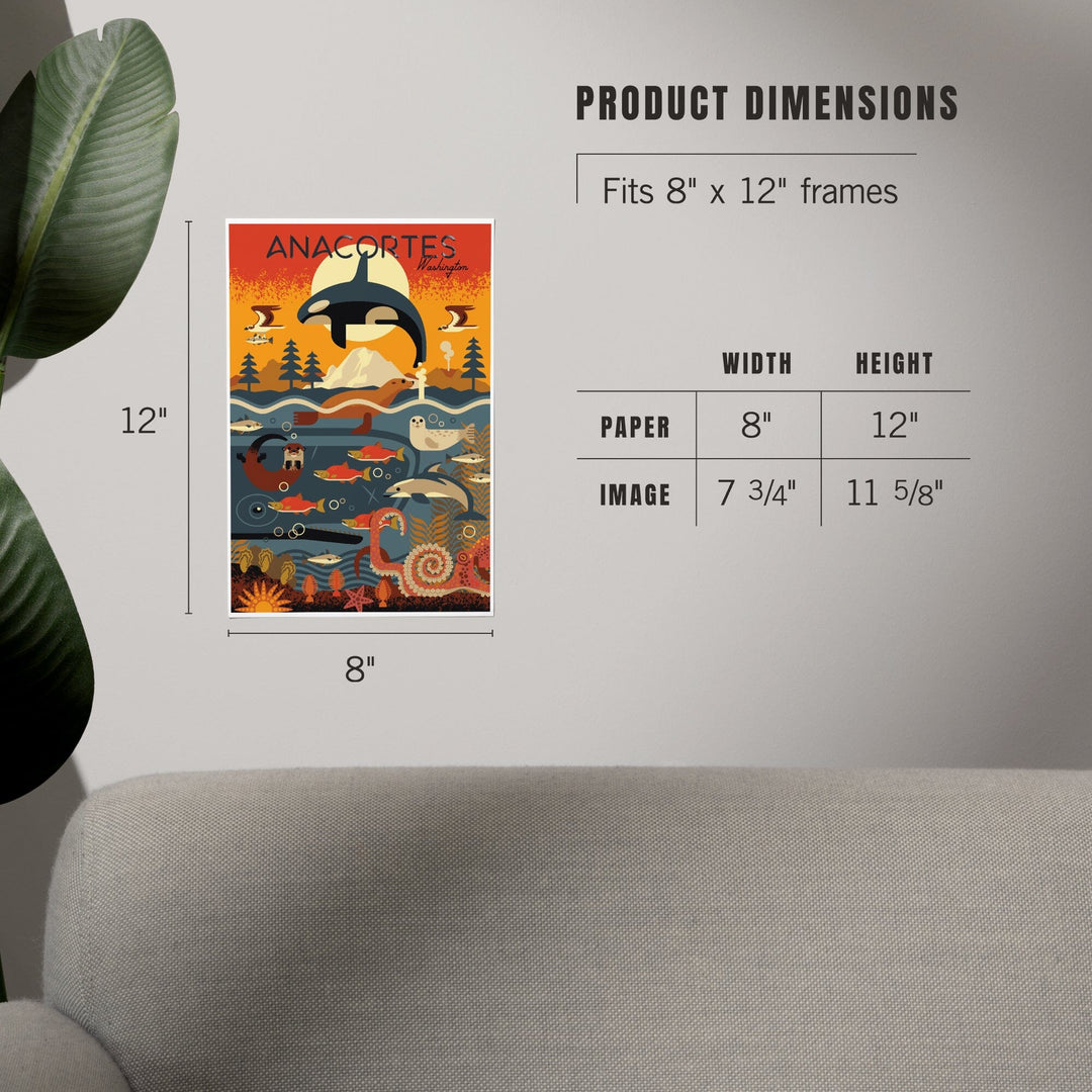 Anacortes, Washington, Geometric, Marine Animals, Art & Giclee Prints Art Lantern Press 