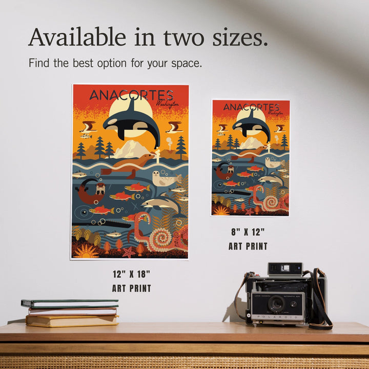 Anacortes, Washington, Geometric, Marine Animals, Art & Giclee Prints Art Lantern Press 