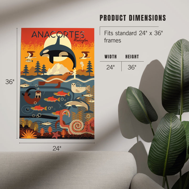 Anacortes, Washington, Geometric, Marine Animals, Art & Giclee Prints Art Lantern Press 