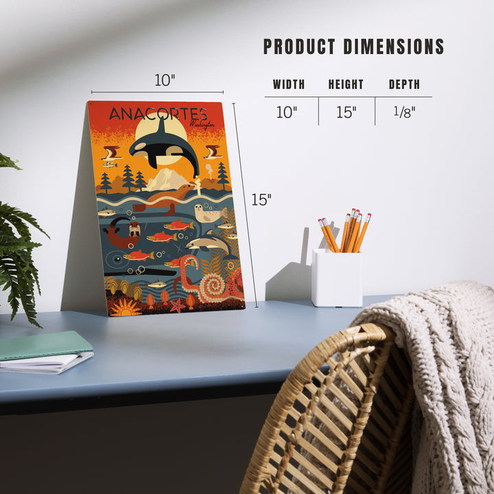 Anacortes, Washington, Geometric, Marine Animals, Wood Signs and Postcards Wood Lantern Press 