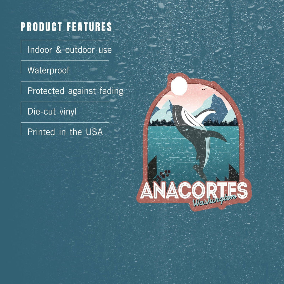 Anacortes, Washington, Humpback, Contour, Vinyl Sticker Sticker Lantern Press 