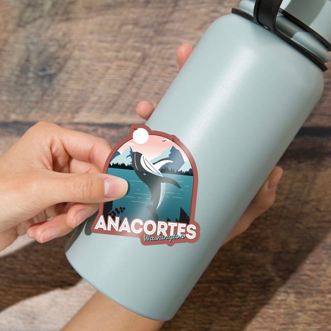 Anacortes, Washington, Humpback, Contour, Vinyl Sticker Sticker Lantern Press 