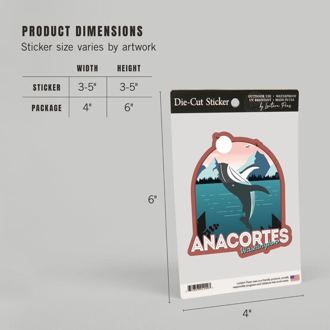 Anacortes, Washington, Humpback, Contour, Vinyl Sticker Sticker Lantern Press 