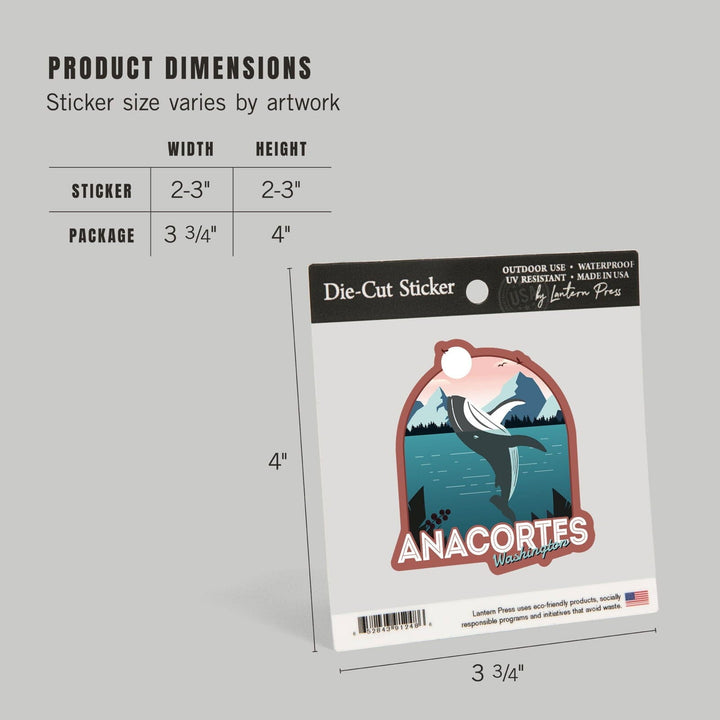 Anacortes, Washington, Humpback, Contour, Vinyl Sticker Sticker Lantern Press 