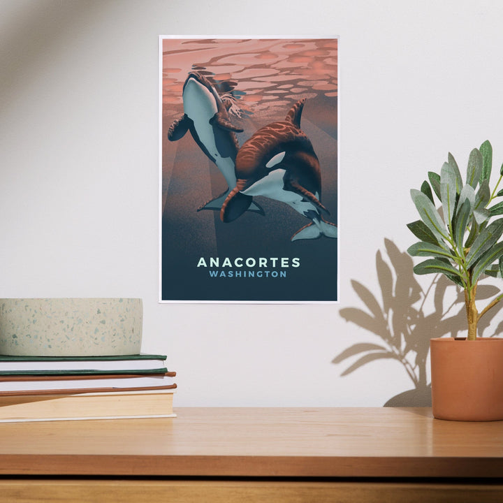 Anacortes, Washington, Orca, Lithograph, Art & Giclee Prints Art Lantern Press 