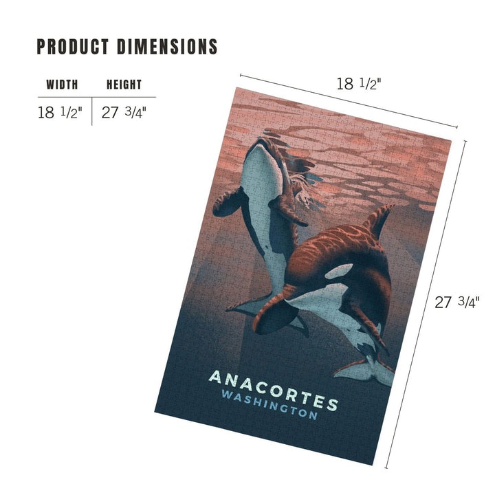 Anacortes, Washington, Orca, Lithograph, Jigsaw Puzzle Puzzle Lantern Press 