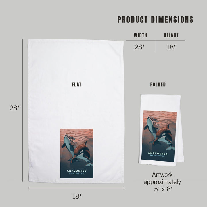 Anacortes, Washington, Orca, Lithograph, Organic Cotton Kitchen Tea Towels Kitchen Lantern Press 