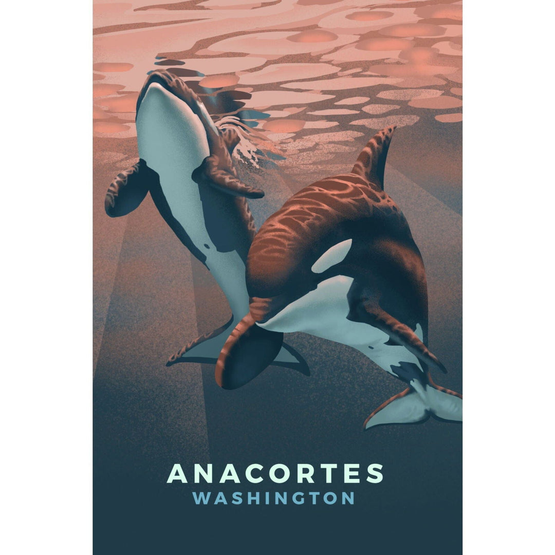 Anacortes, Washington, Orca, Lithograph, Stretched Canvas Canvas Lantern Press 