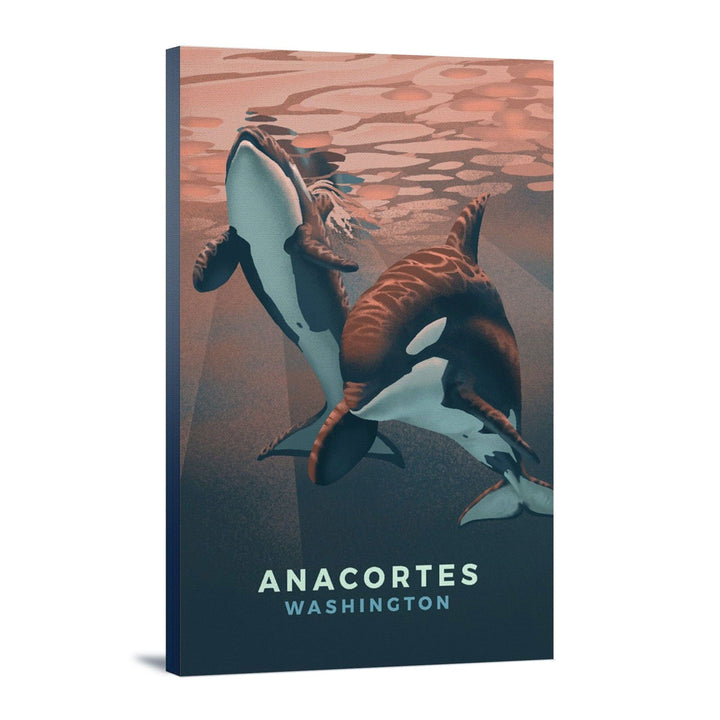 Anacortes, Washington, Orca, Lithograph, Stretched Canvas Canvas Lantern Press 