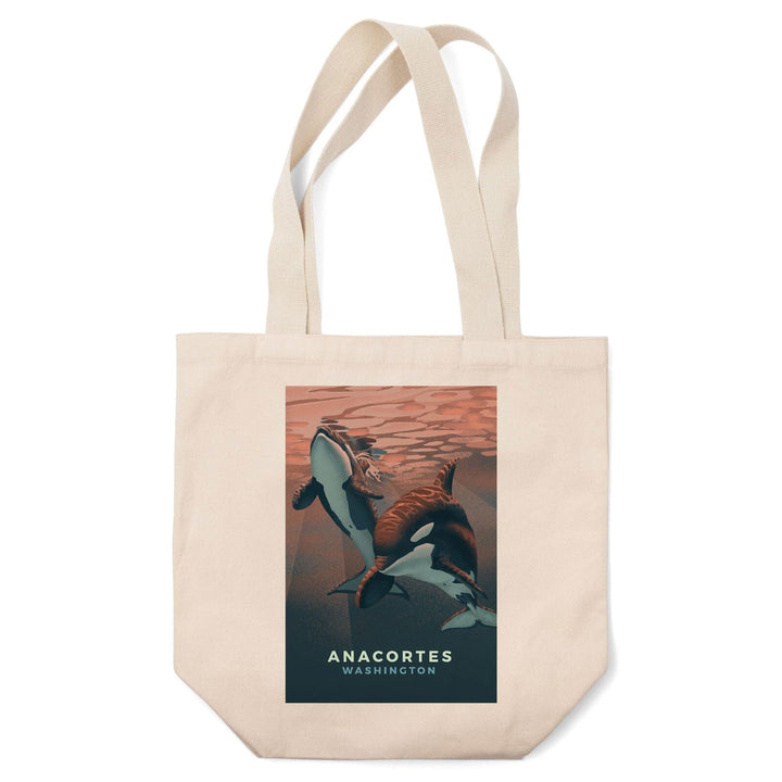 Anacortes, Washington, Orca, Lithograph, Tote Bag Totes Lantern Press 