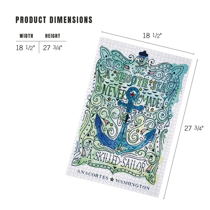 Anacortes, Washington, Watercolor, A Smooth Sea, Nautical, Jigsaw Puzzle Puzzle Lantern Press 