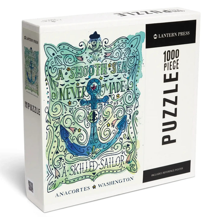 Anacortes, Washington, Watercolor, A Smooth Sea, Nautical, Jigsaw Puzzle Puzzle Lantern Press 