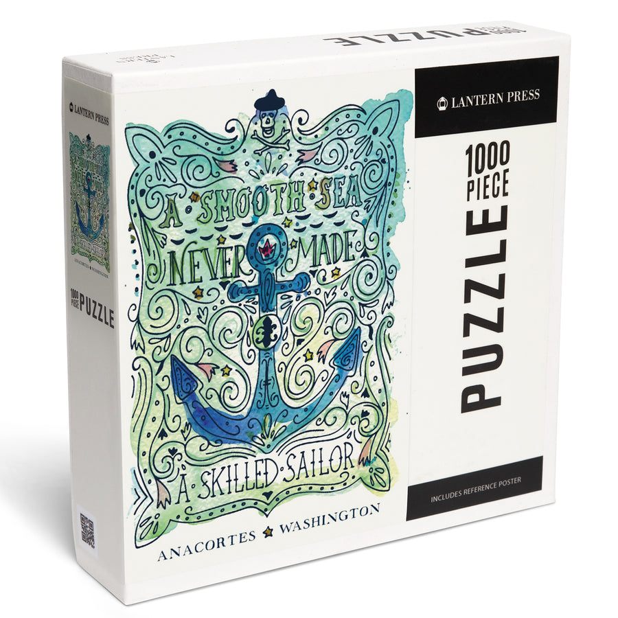 Anacortes, Washington, Watercolor, A Smooth Sea, Nautical, Jigsaw Puzzle Puzzle Lantern Press 